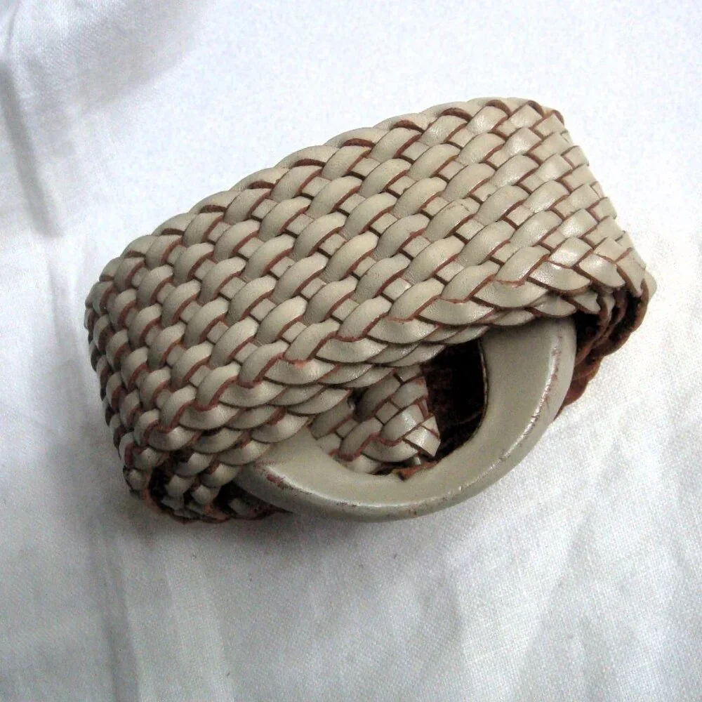 Vintage Italian Woven Leather Chunky Eye Buckle Belt